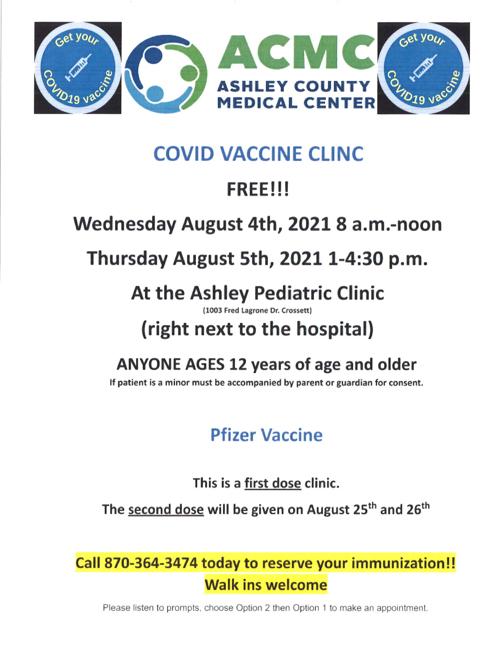 Free COVID vaccine clinic set for Aug. 4 and 5