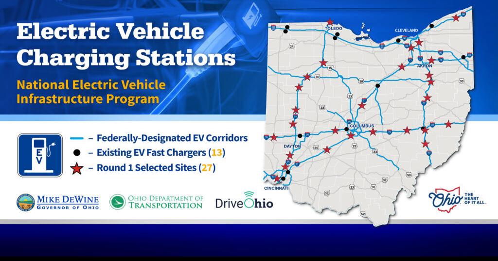 State officials announce 27 EV charging stations along Ohio freeways