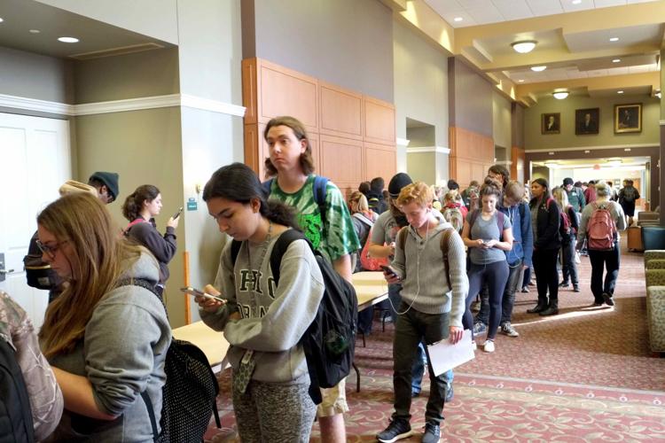 Long lines for voting at OU's Baker Center today Election