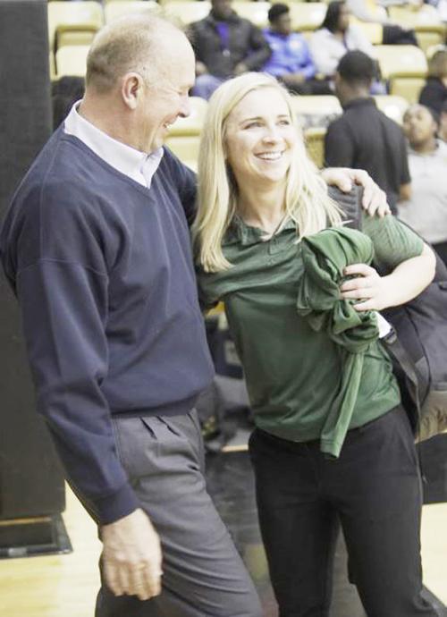 TVCC coach Guy Furr congratulates daughter Alex