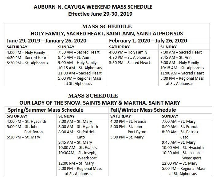 Lioi Mass schedule changes ahead for Cayuga County Catholic churches