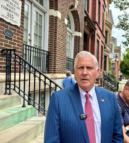 Blakeman outside GOP headquarters in Albany web only