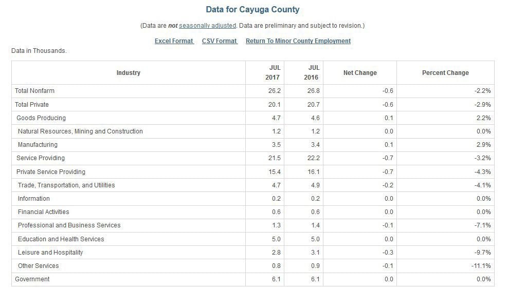 Cayuga County jobs - July 2017