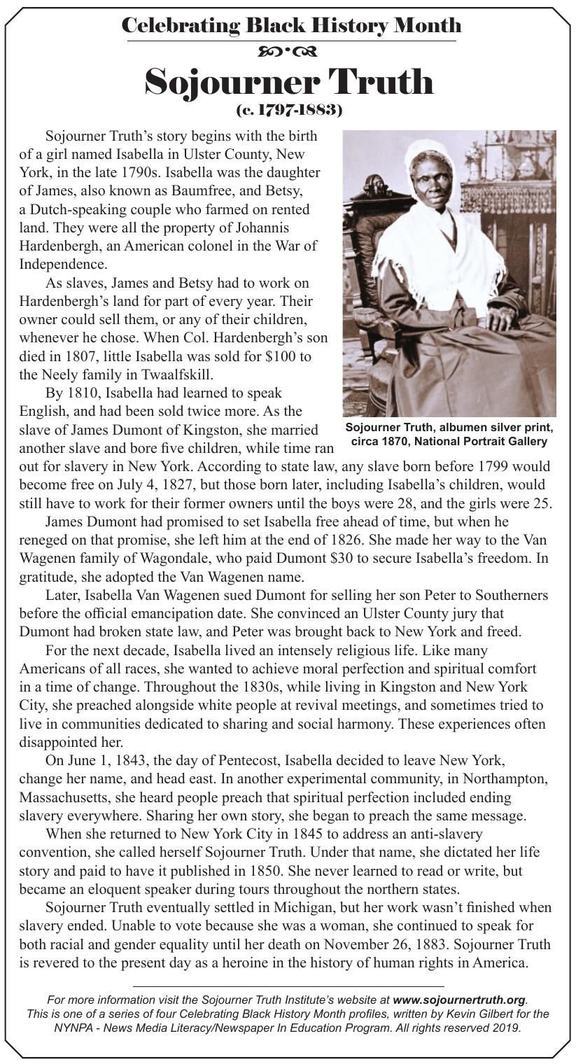 Newspapers in Education Black History Month profile: Sojourner Truth