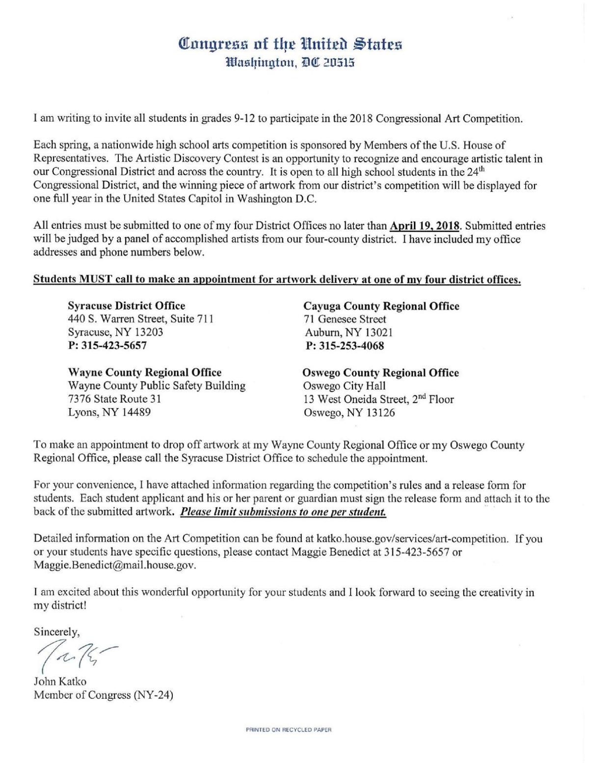 Congressional Art Competition Information Letter Auburnpub Com