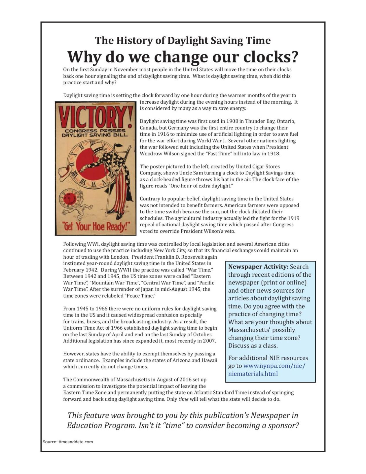 NIE Blog: History Of Daylight Saving Time