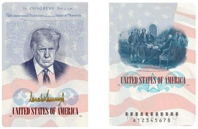 A U.S. passport featuring an image and signature of U.S. President Donald Trump is seen this rendering released by the State Department in Washington, D.C., April 28, 2026.