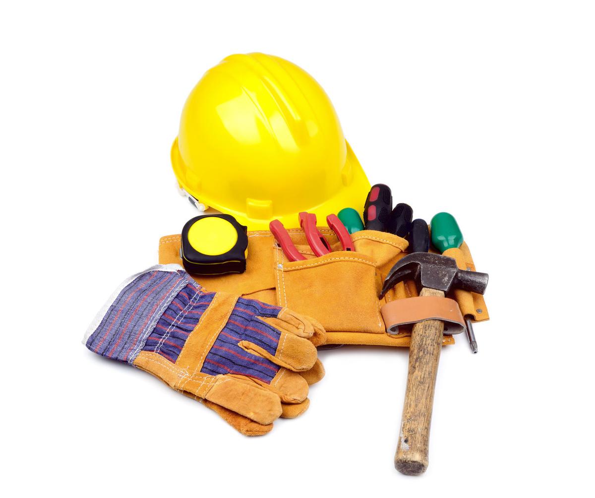 Tool belt with hardhat and gloves