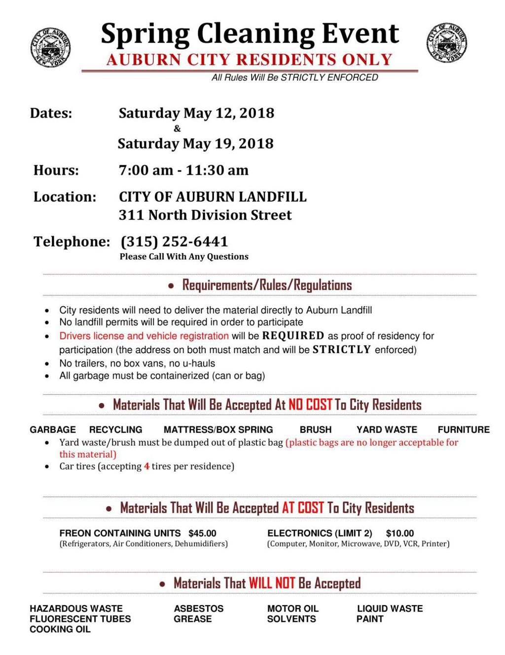 Auburn Schedules Landfill Collection Events In May Local News Auburnpub Com