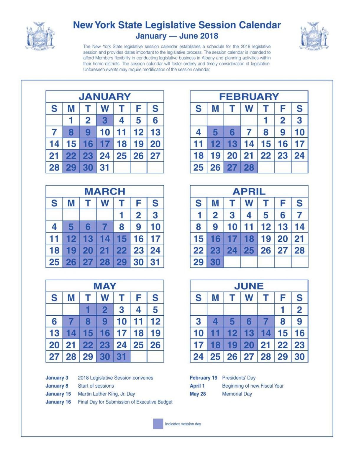 NY Legislature releases 2018 session calendar Eye on NY