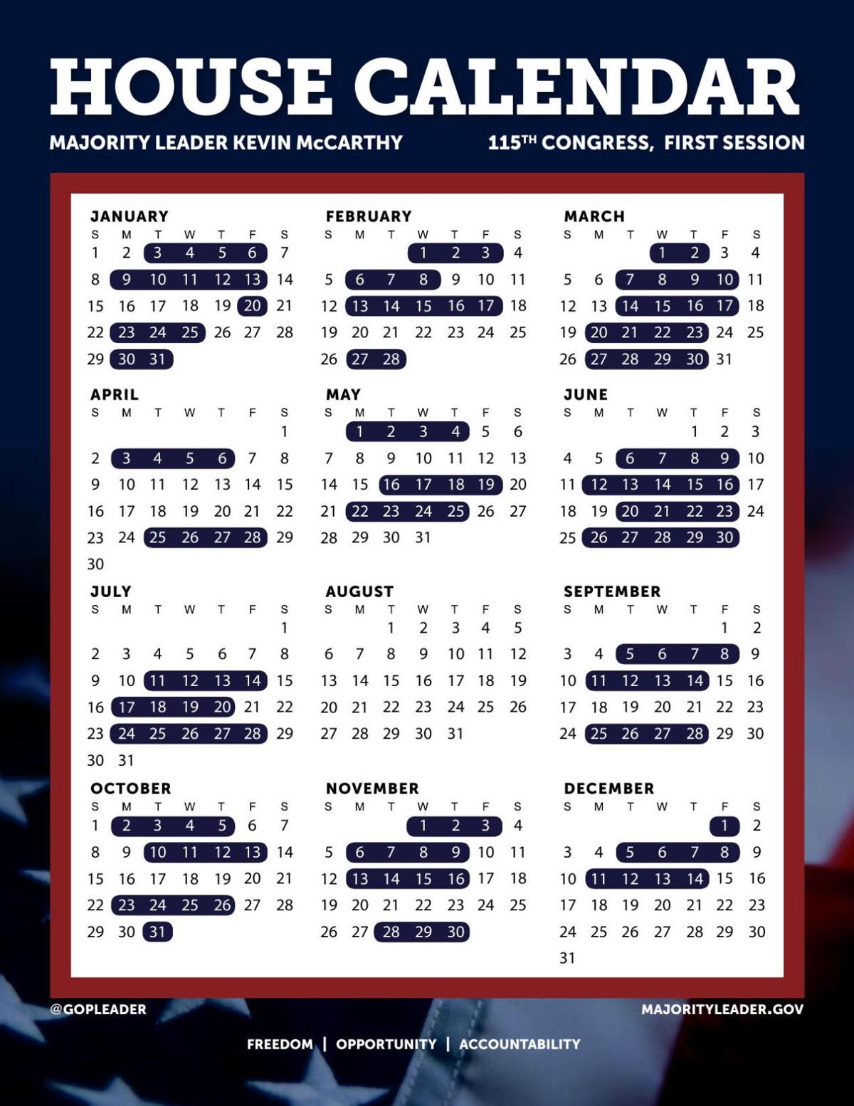 House of Representatives releases 2017 session calendar