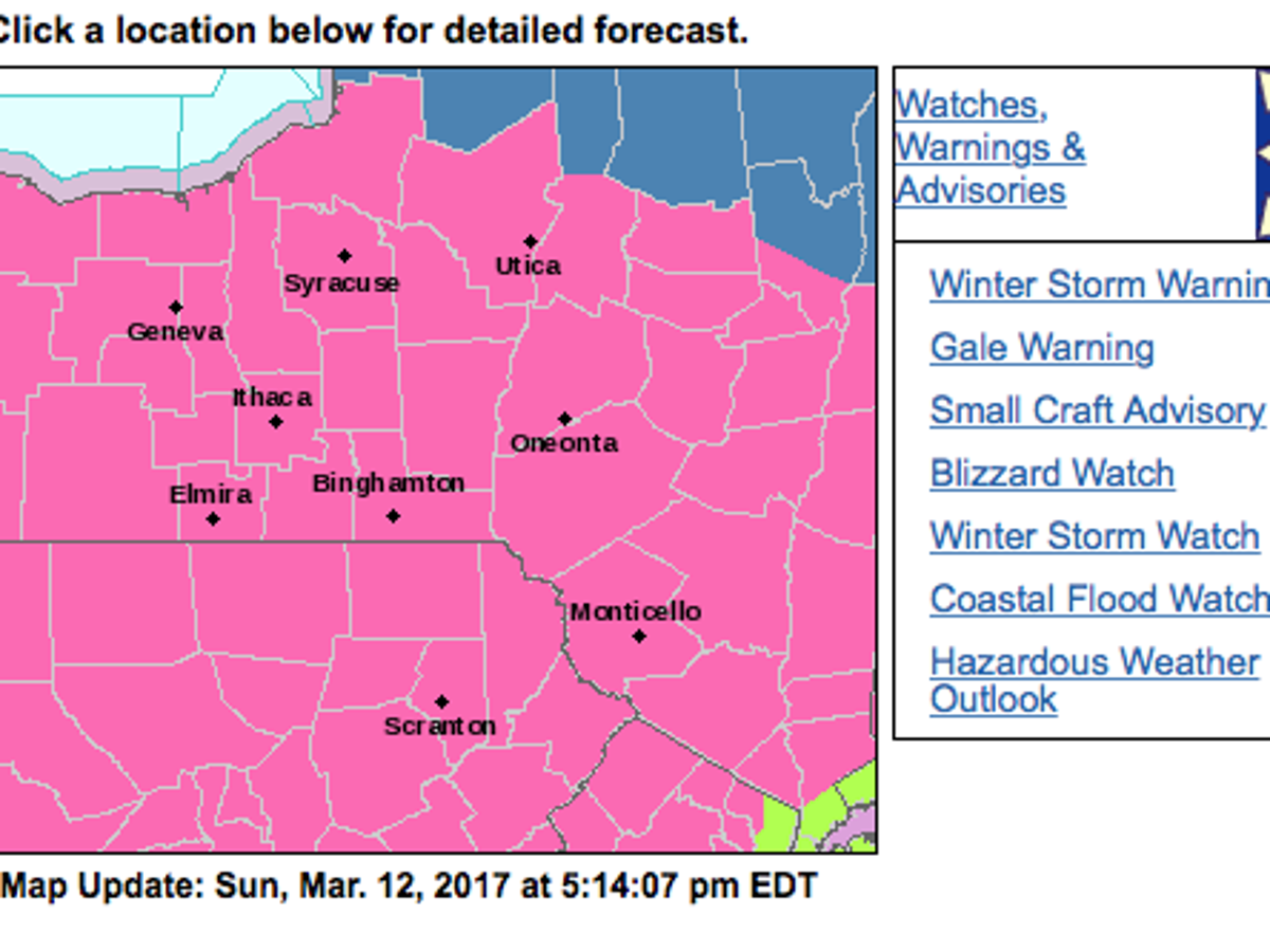 Winter Storm Warning Issued For Cayuga County Much Of Upstate Ny