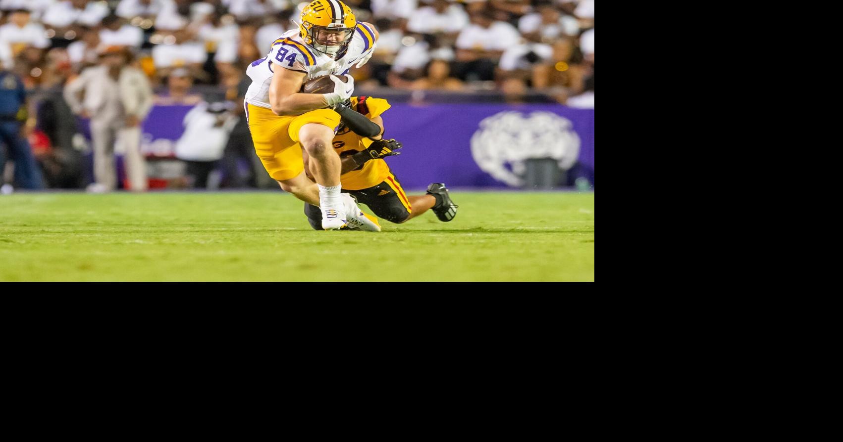 Mac Markway 84 runs the ball as the LSU Tigers take on Grambling State at Tiger Stadium in Baton Rouge, Louisiana, Saturday, Sept. 9, 2023.