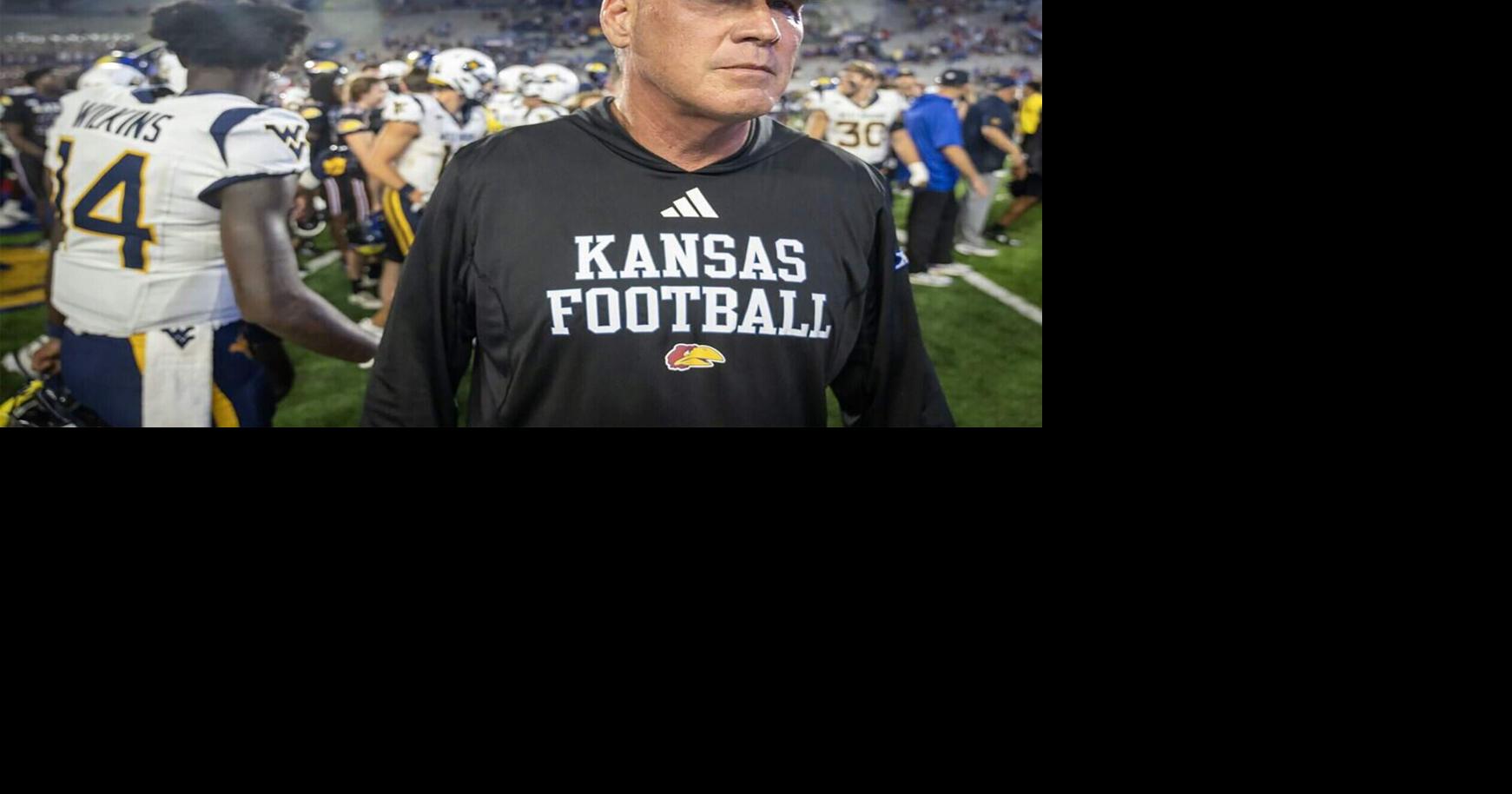 Kansas head coach Lance Leipold leaves the field after the Jayhawks defeated West Virginia, 41-10, at David Booth Kansas Memorial Stadium on Sept. 20, 2025, in Lawrence, Kan..