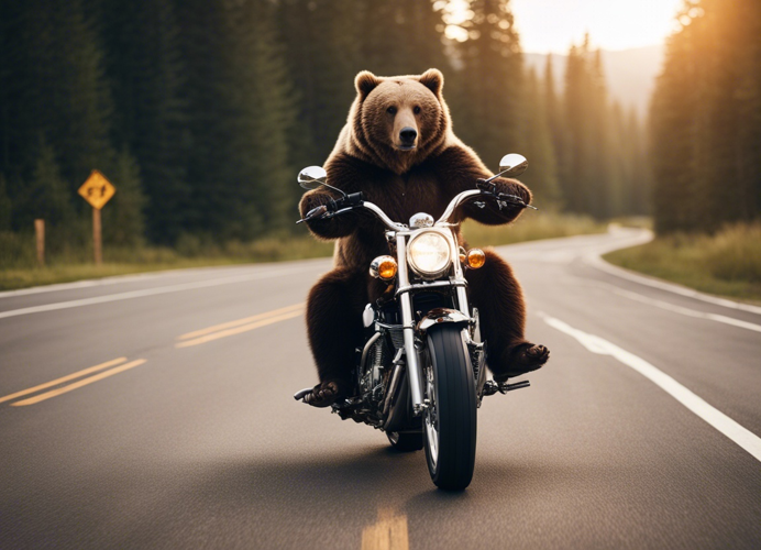 Grizzly riding motorcycle