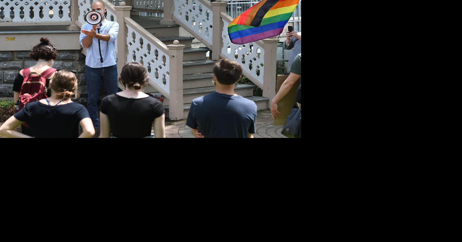 Skaneateles Pride flag protester clashes with school district