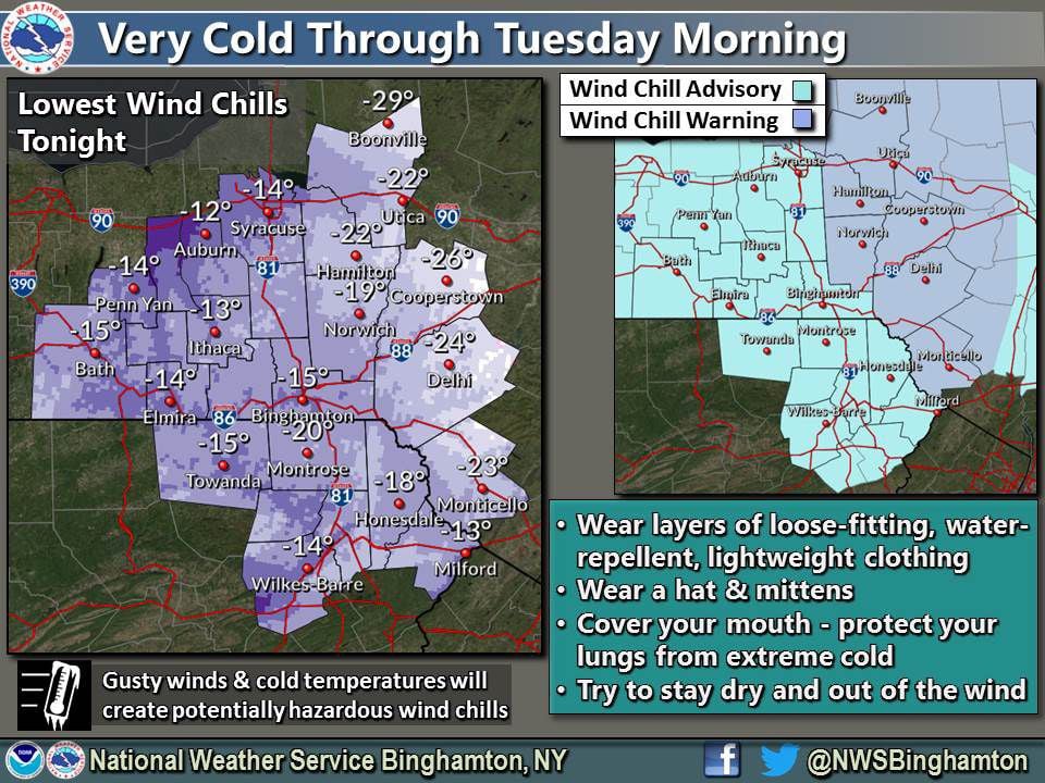 Cayuga County now under National Weather Service wind chill advisory