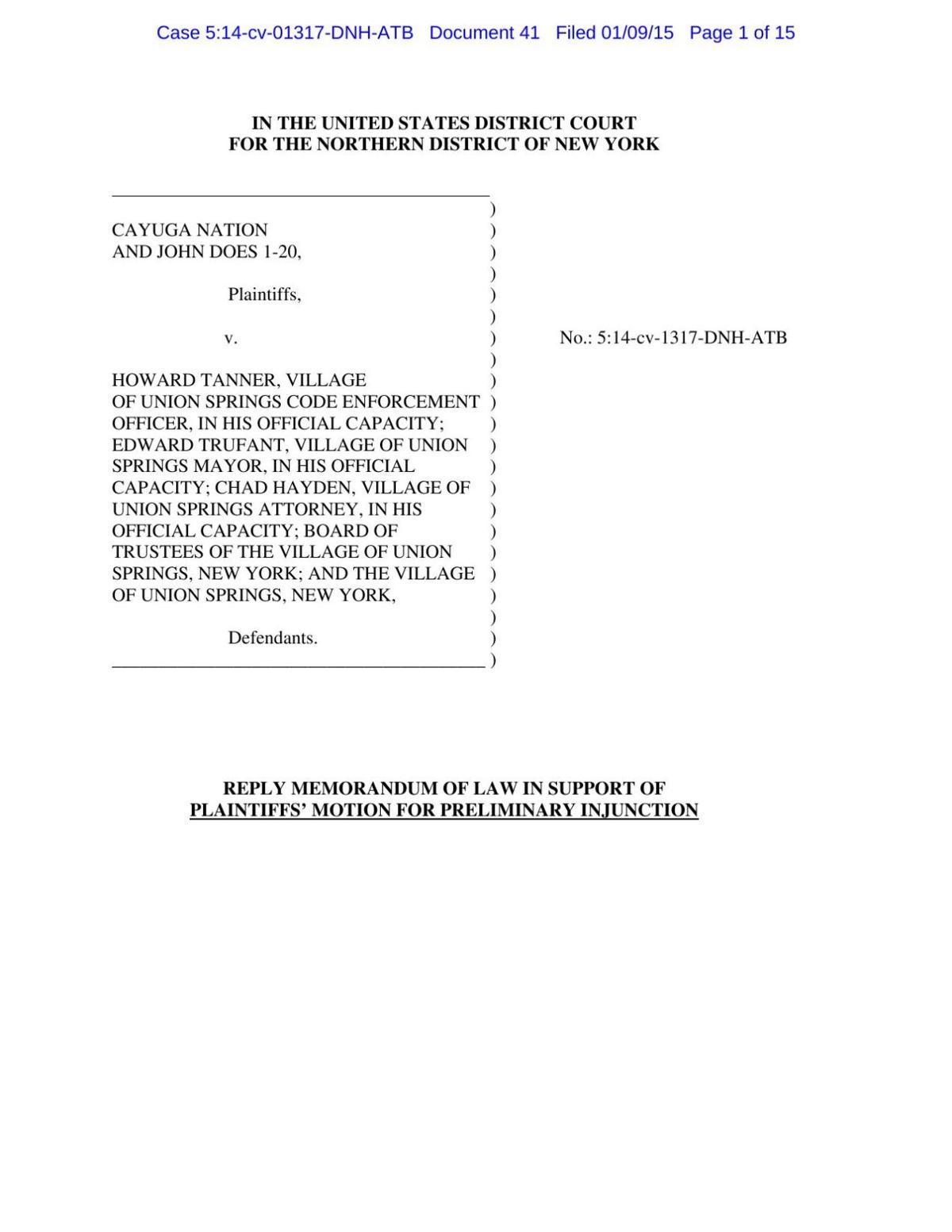 Reply Memorandum Of Law In Support Of Plaintiff S Motion For Preliminary Injunction Auburnpub Com