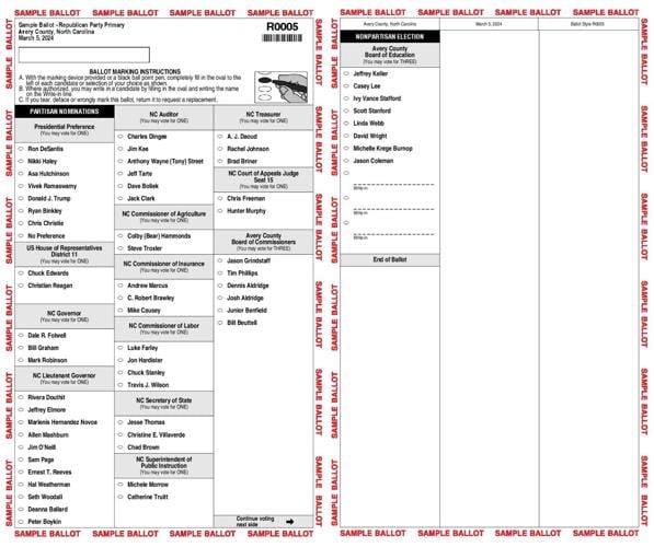 2024 Avery County Primary Election Sample Ballots Government