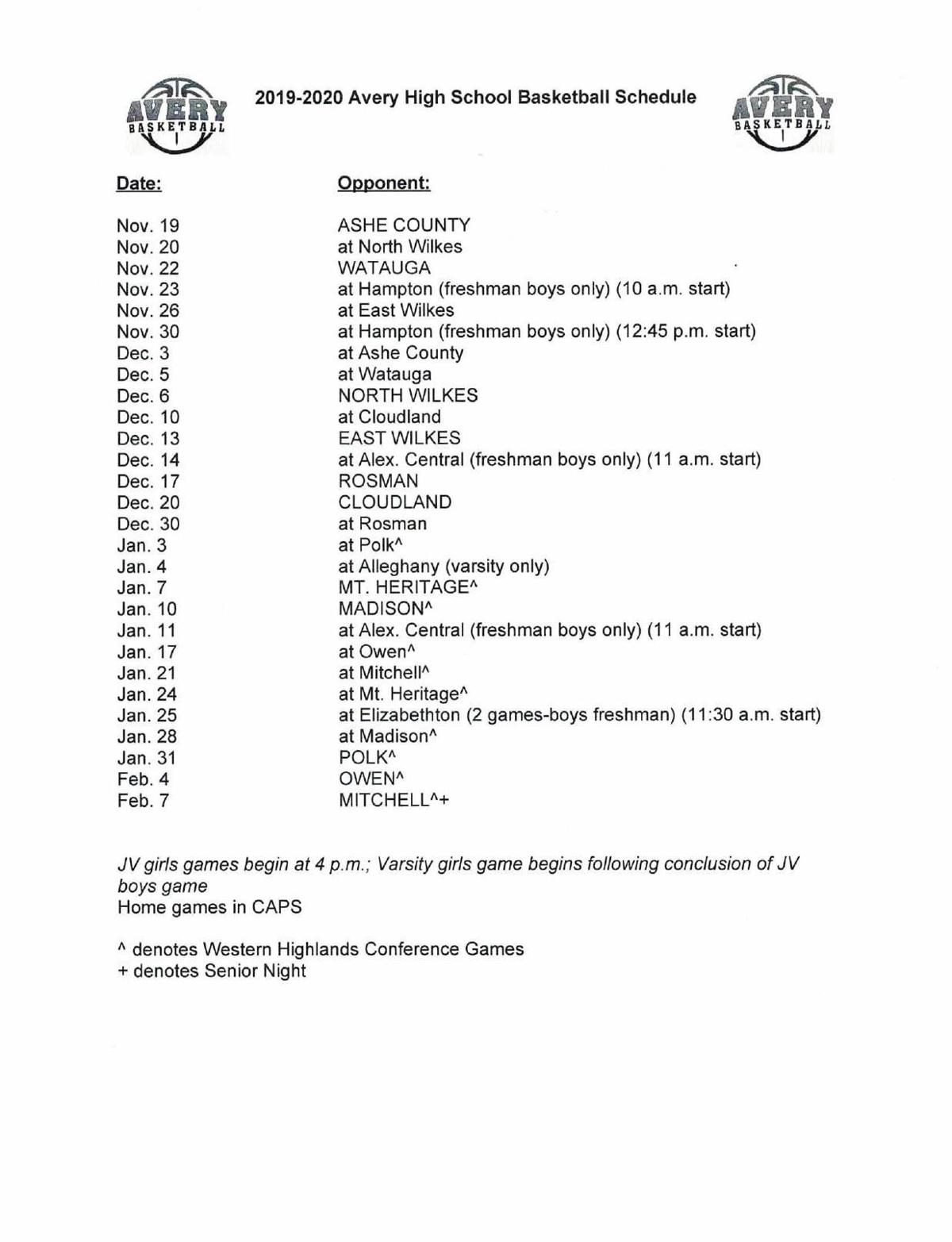 Avery High School 2019 20 Basketball Schedule Sports