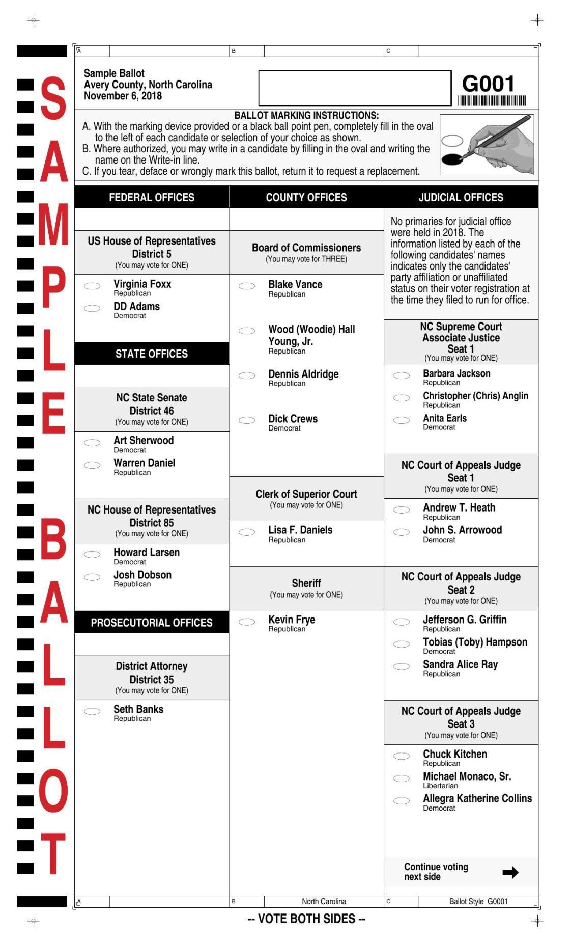 General Election sample ballot Avery
