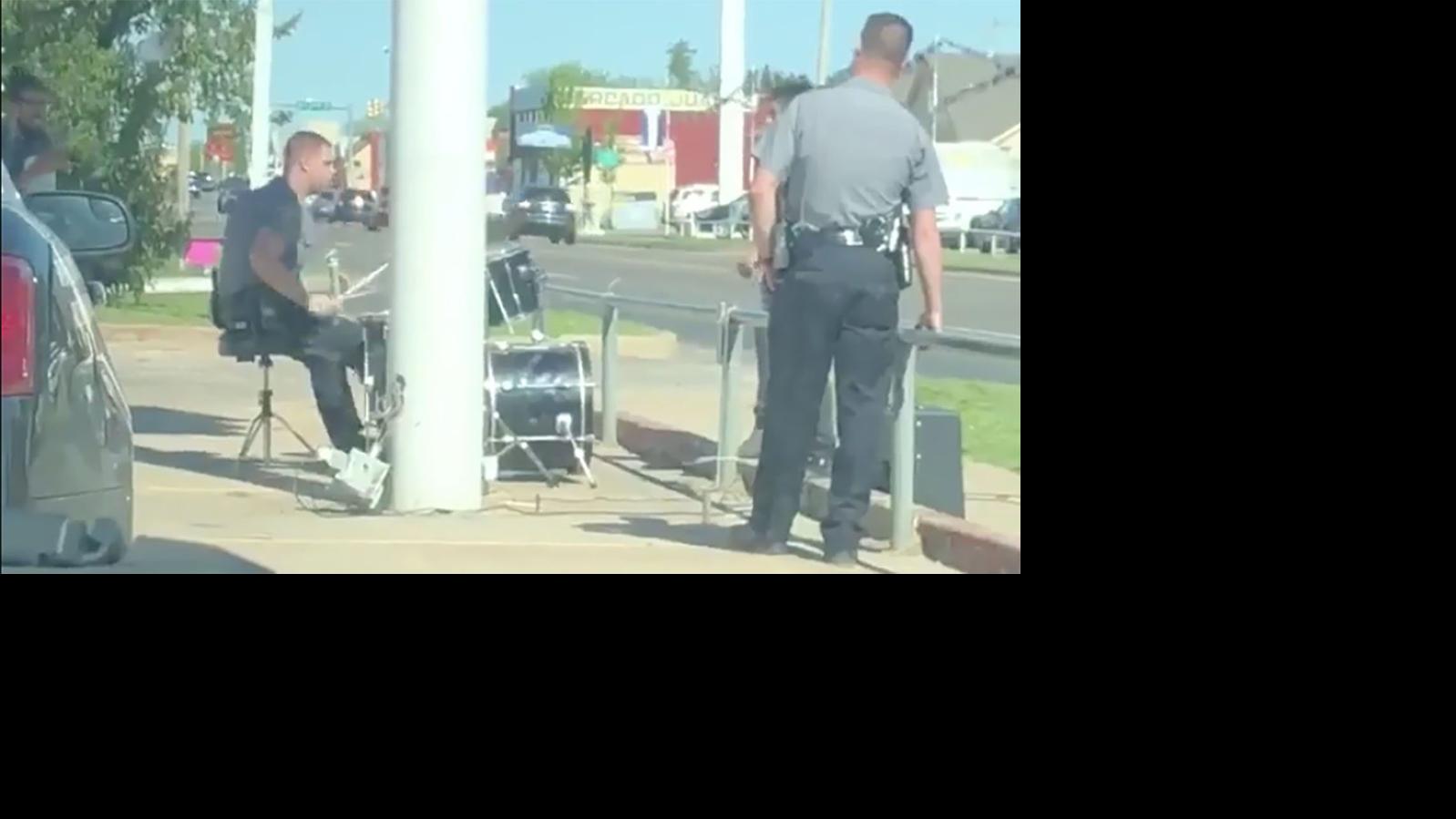 A police officer responded to a noise complaint about a man playing the drums. He sat down and jammed out too
