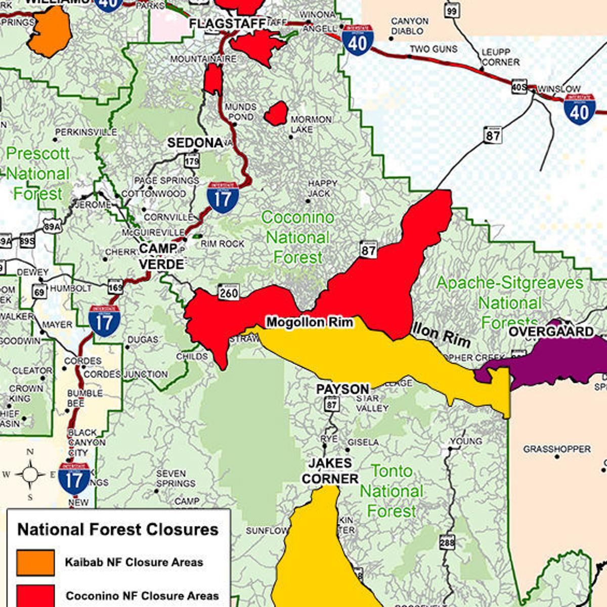 4 May 28 Partial Closures In Effect Across Four Forests In Northern Arizona Local Azdailysun Com Arizona National Forest Map