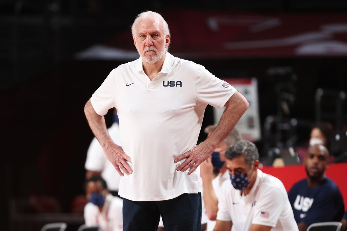 Gregg Popovich of Team United States looks on in disappointment during the first half against France in the Men's Preliminary Round Group B game on day two of the Tokyo 2020 Olympic Games at Saitama Super Arena on July 25, 2021 in Saitama, Japan.
