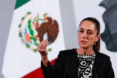 Mexico's President Claudia Sheinbaum holds a press conference at the National Palace, in Mexico City