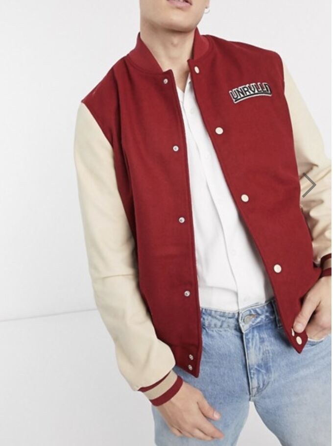 ASOS Unrvlld Supply Leather Varsity Jacket