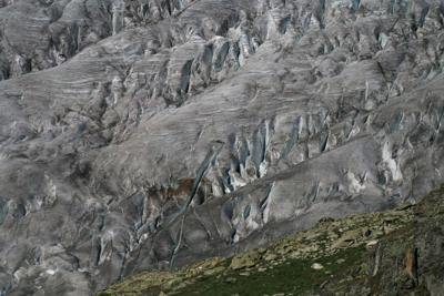 A close-up of The Great Aletsch glacier is pictured at Eggishorn mountain, in Fiesch