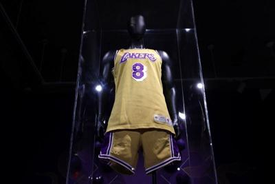 first game-worn Los Angeles Lakers jersey of Kobe Bryant  up for sale at Sotheby's in New York