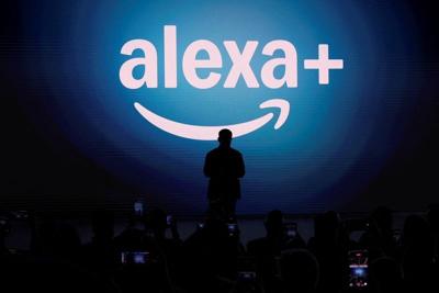 FILE PHOTO: The Alexa+ logo is seen at a launch event in New York