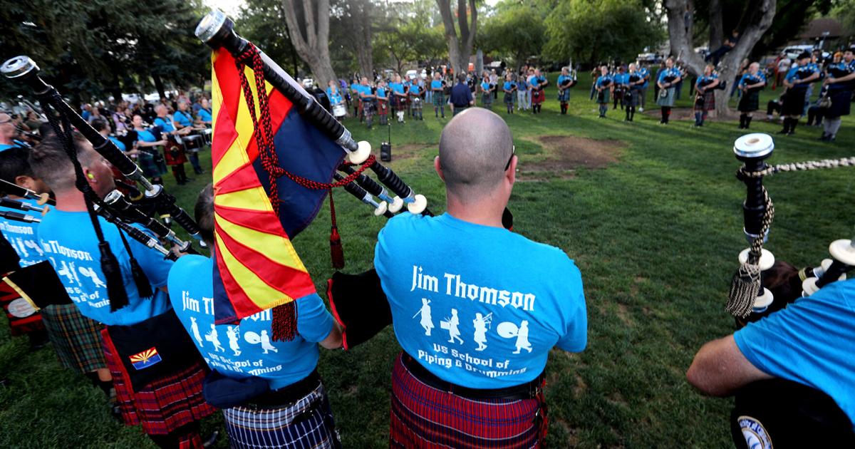 Massed Pipers March Downtown