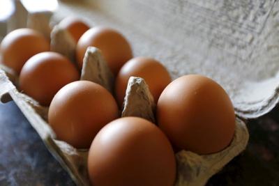 Brown eggs are shown in their carton in a home in Palm Springs, California