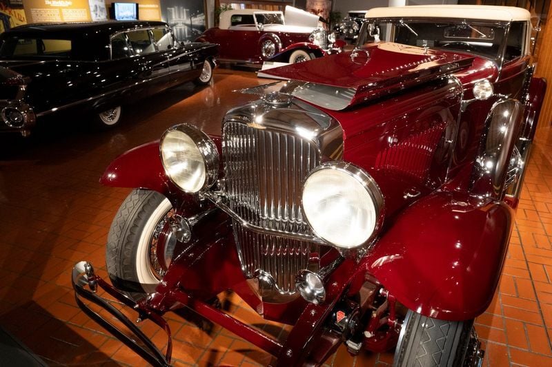 A 1933 Duesenberg Model J-231 Torpedo Victoria is seen at Gilmore