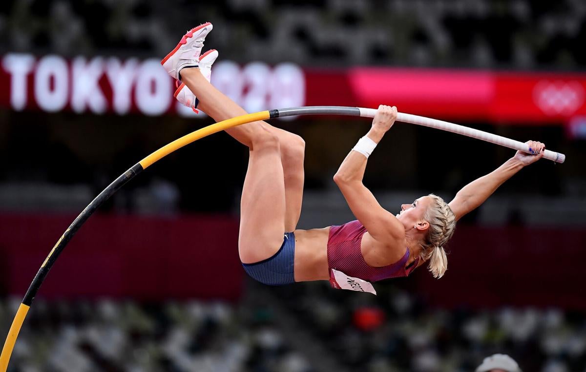 U.S. pole vaulter Katie Nageotte wins the gold medal in the women's pole vault final on Thursday, August 5, 2021 at the 2020 Tokyo Olympics.