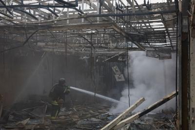Aftermath of a Russian drone attack on outside of Kyiv