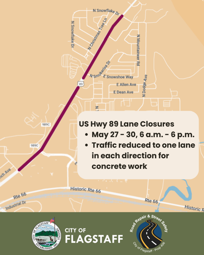 US Hwy 89 Lane Closures May 27-30