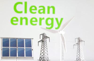 Illustration shows words Clean energy