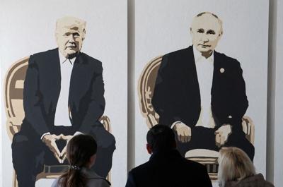 Artwork depicting Presidents Trump, Putin and Xi unveiled in Crimea