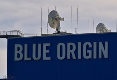 The Blue Origin manufacturing facility is shown in an aerial view at the Kennedy Space Center