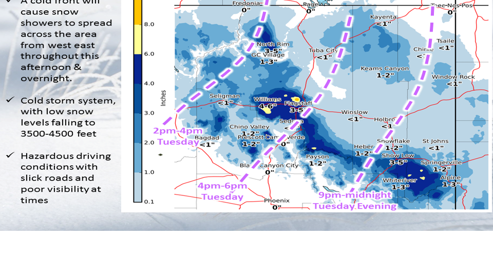 7 p.m. update: Flagstaff schools on two-hour delay Wednesday morning.