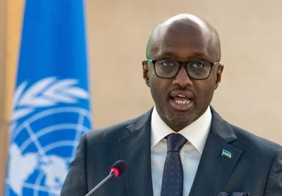 Nduhungirehe, Minister for Foreign Affairs and International Cooperation of Rwanda addresses the Human Rights Council at the United Nations in Geneva