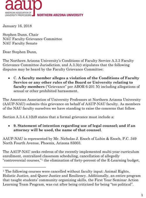 AAUP-NAU letter page 1