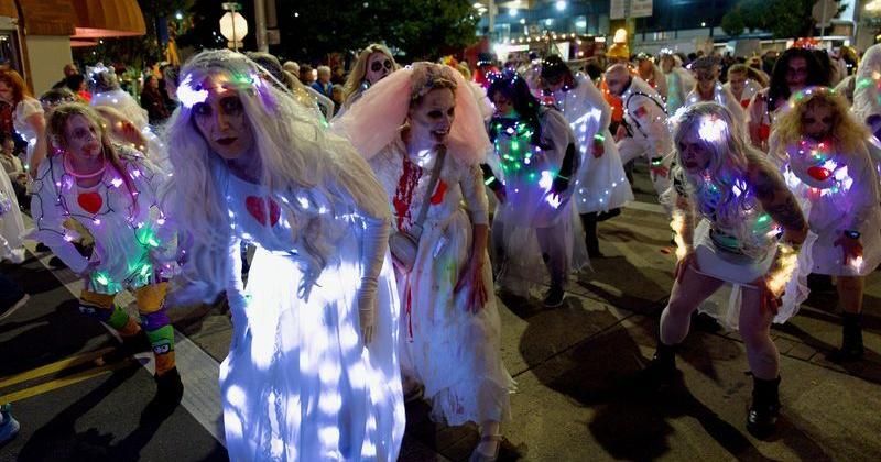 Thrill the World Eugene, pictured here at the 2026 BRiGHT Parade, is partnering with ShelterCare to spook runners in the 