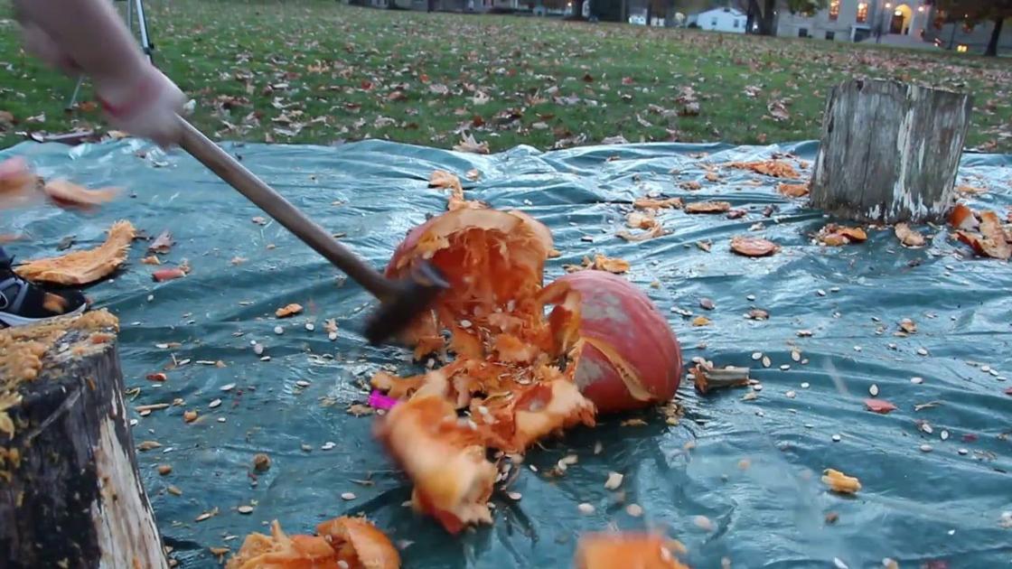 Watch this guy break world record for smashing pumpkins