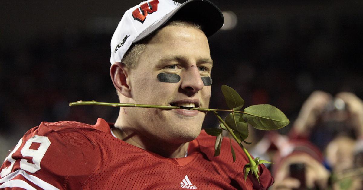 Derek TJ JJ Watt Autographed Wisconsin F/S Speed Flex Helmet