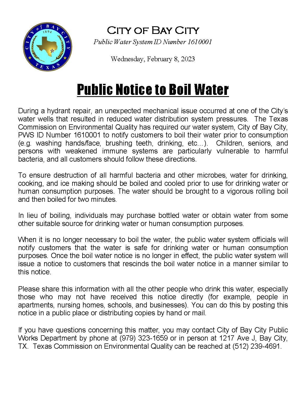 Notice To Boil Water Issued For Bay City | News | Baycitytribune.com