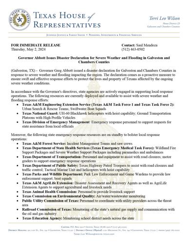 Governor issues disaster declaration for Chambers, Galveston counties ...